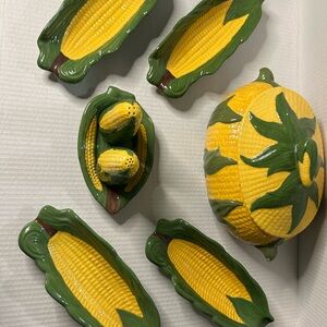 Ceramic Corn-Themed Dish Set